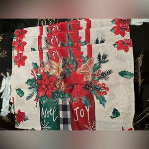 Christmas Placemats Red And White Poinsettia Set of 4 12X18 #1838062459